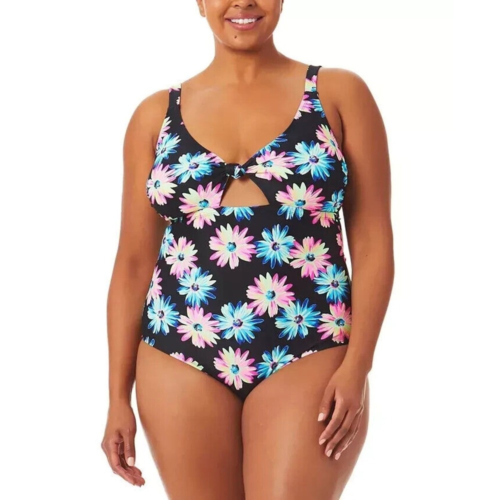 California Waves Gerber Daisy Cutout One-Piece Swimsuit Women's Size 20/22 Multi